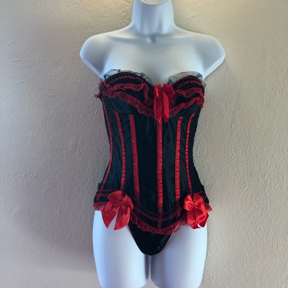 Women’s Black and Red Lace Silk Corset/Bustier - Picture 3 of 7